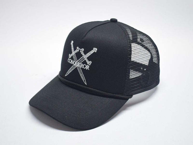 Black trucker logo snapback hat