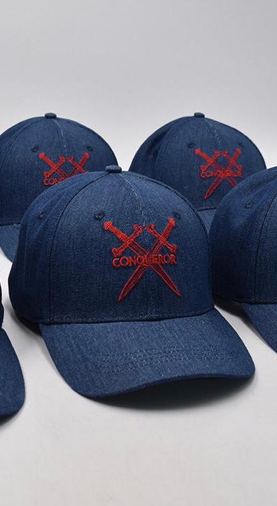 Blue denim embroidered logo Strapback Hat
